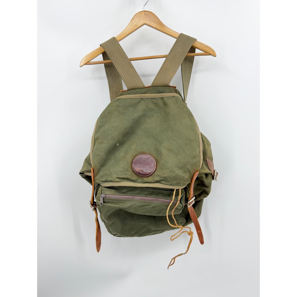 Duluth Pack Canvas Rucksack Backpack Mens Large Green Leather Trim Distressed